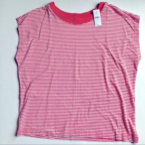 NEW LOFT Striped Wedge Tee Shirt Orange Large Short Sleeve Women’s - Picture 2 of 15